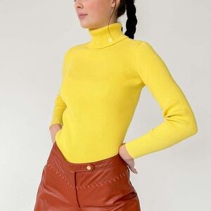 VINTAGE polo jeans co RALPH LAUREN YELLOW RIBBED TURTLENECK -YELLOW